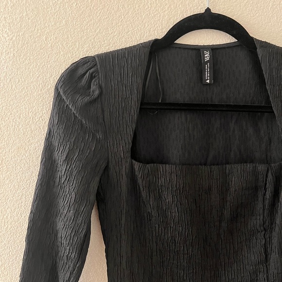 ZARA Black Textured Square Neck Bodysuit - Picture 5 of 8